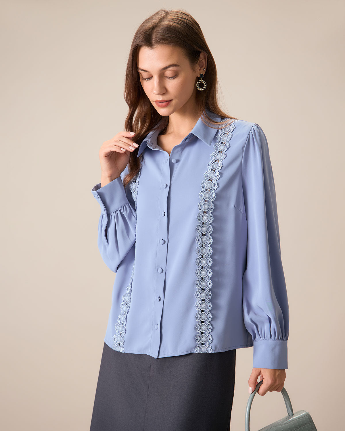 Women's Blue Lace Trim Shirt