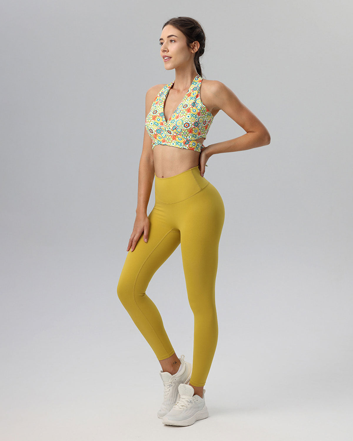 Yellow Floral Backless Tank Top - Light Support