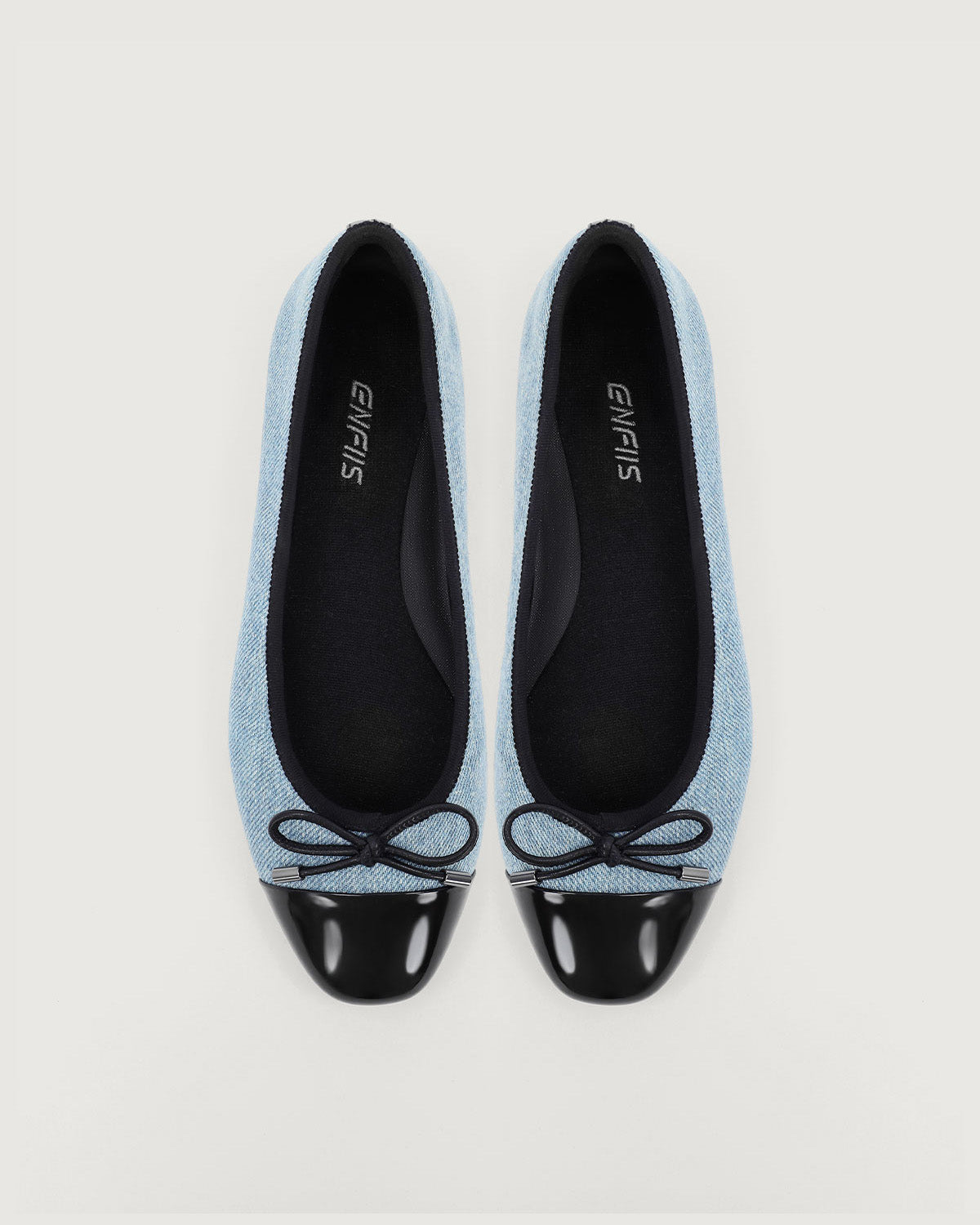 Enfiis Light Blue Washed Denim Cross-head Ballet Flats.