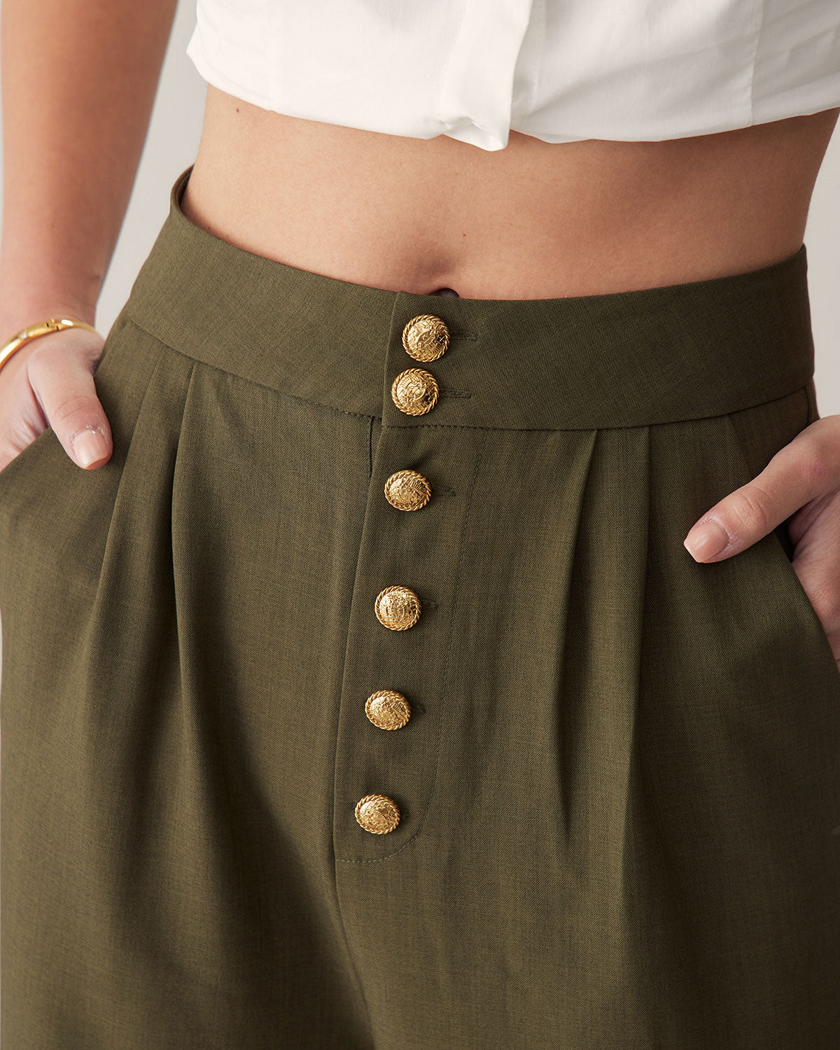 Green High-Waisted Straight Wide-Leg Pants