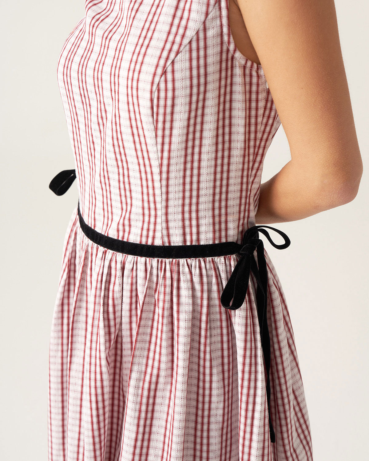 Red Plaid Boat Neck Midi Dress