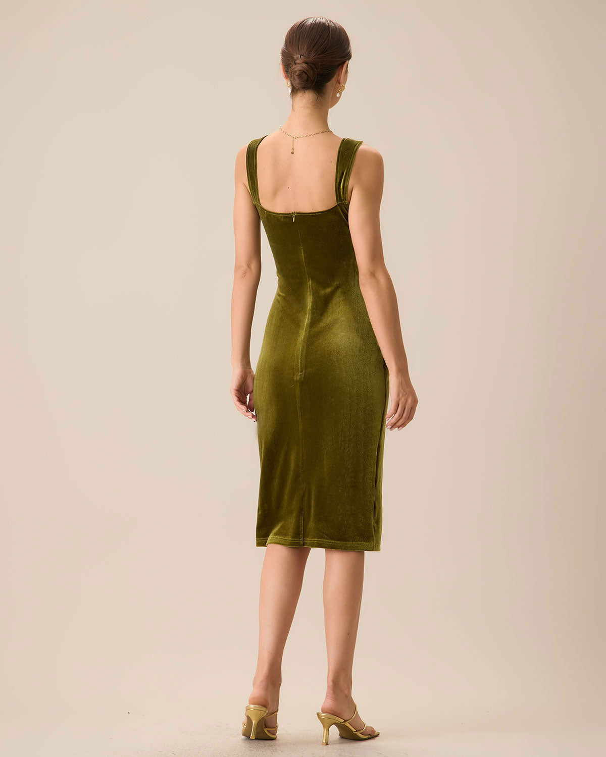 Green Velvet Bodycon Midi Dress