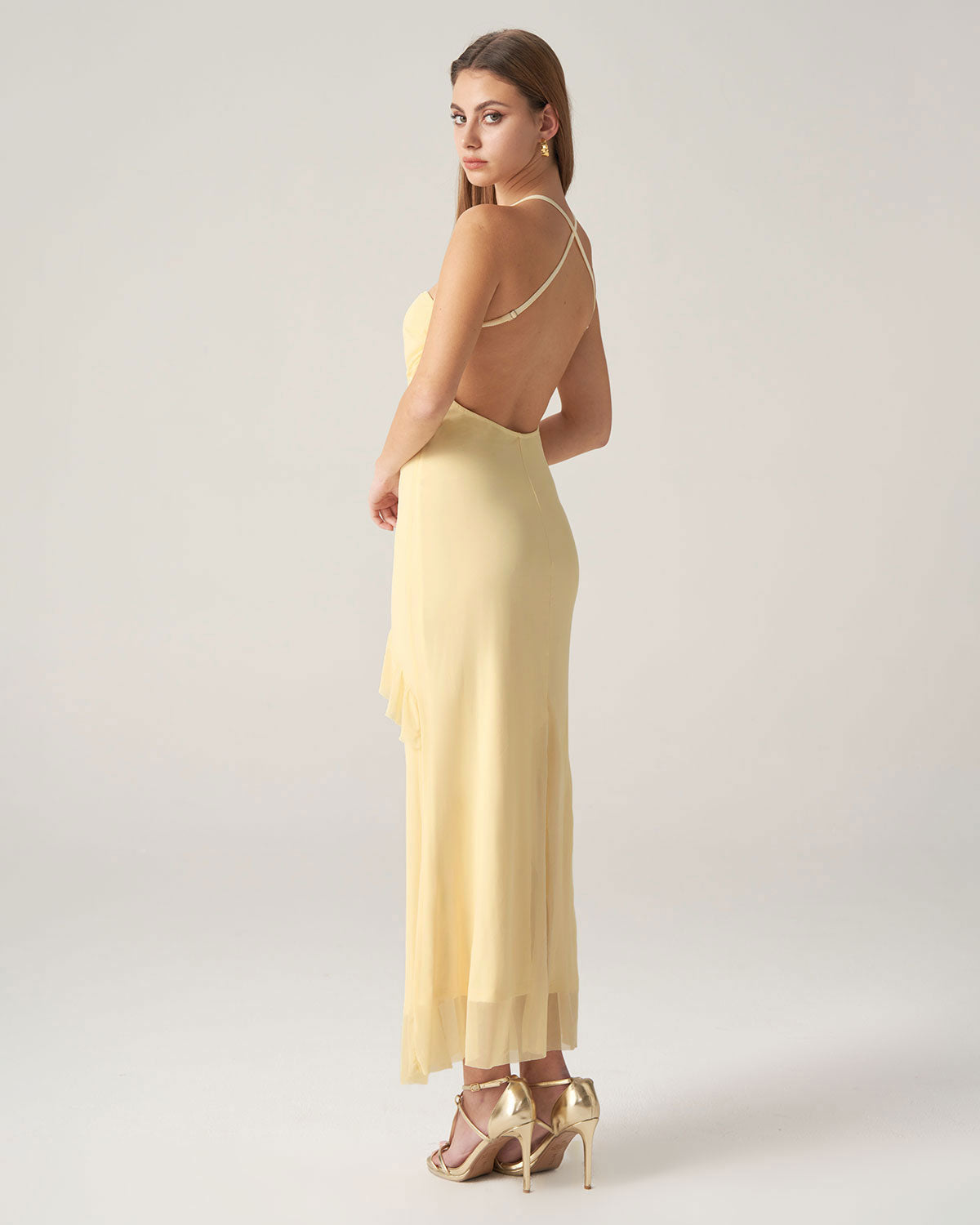 Yellow Backless Slip Maxi Dress