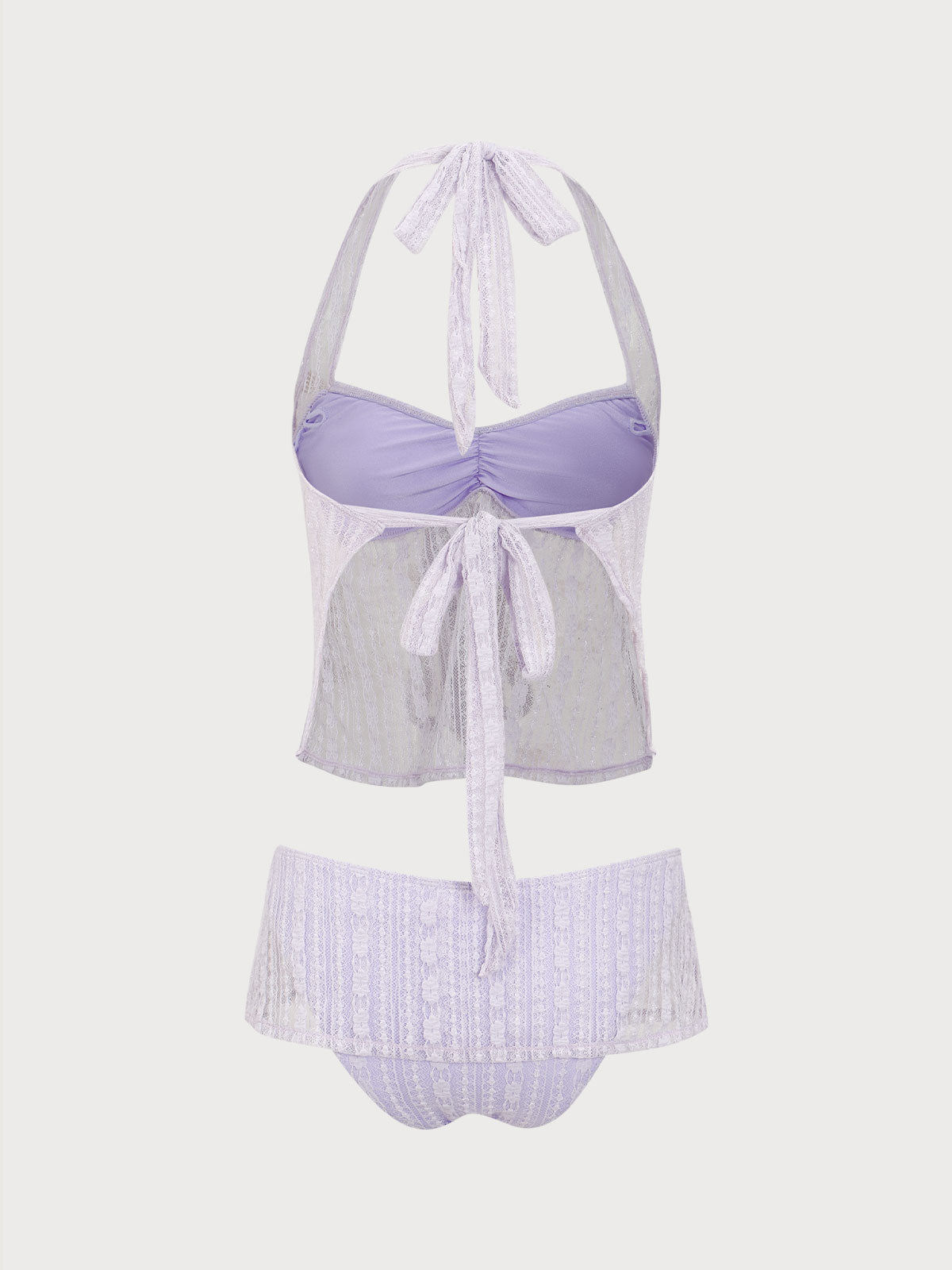 Purple Lace Halter Tankini Swimsuit