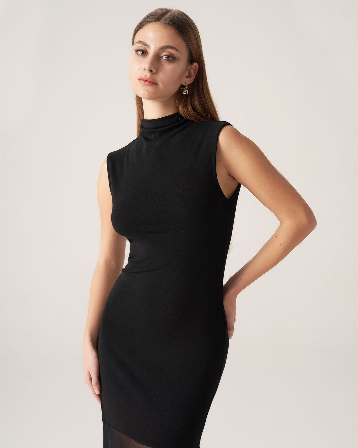 Bettydress Black Mock Neck Bodycon Maxi Dress