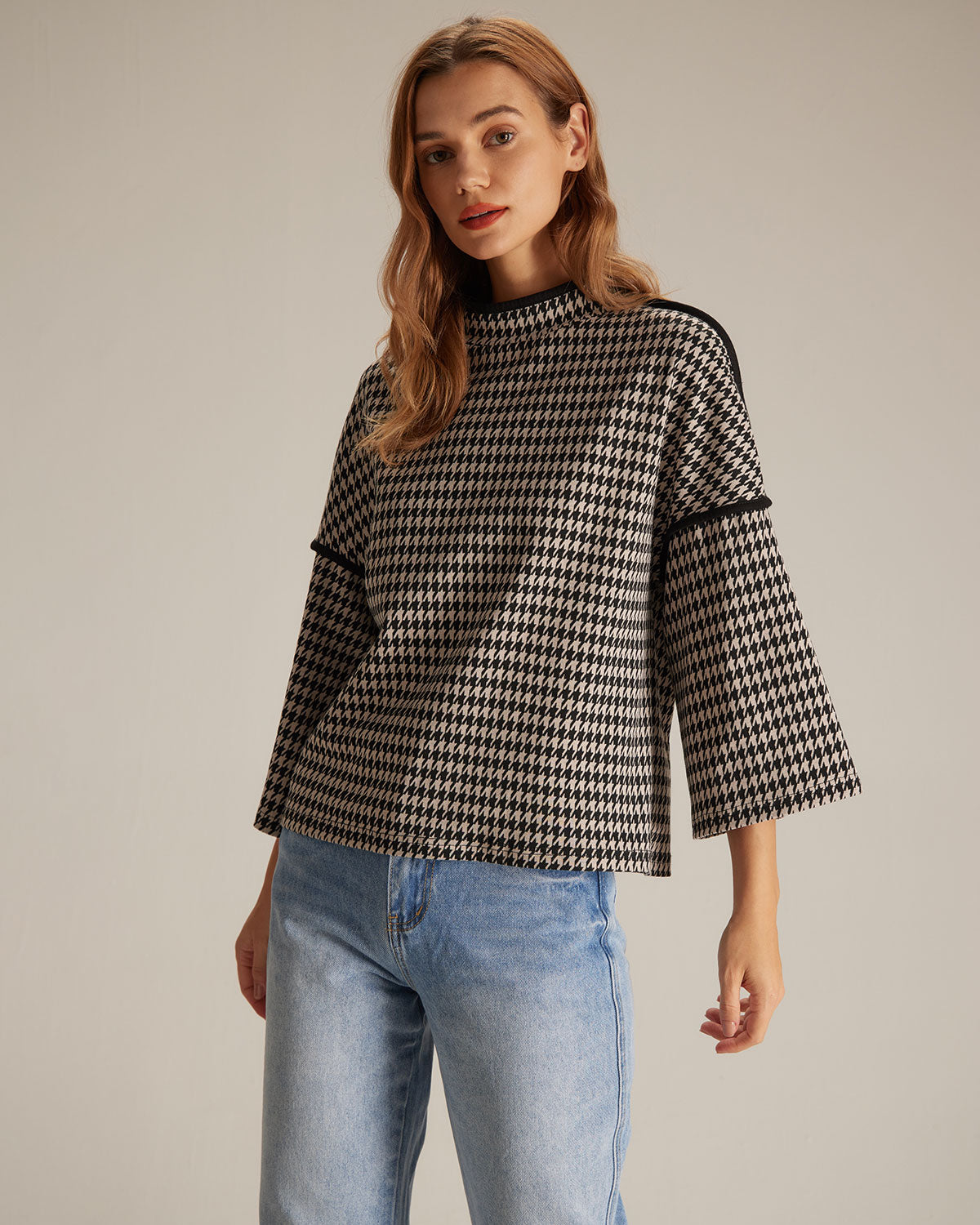 The Black Mock Neck Houndstooth Sweatshirt