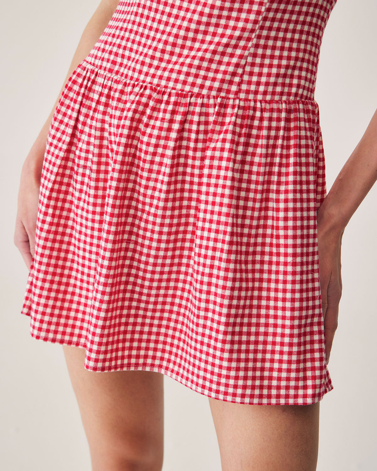 Red Plaid Sweetheart Neck Slip Mini Dress