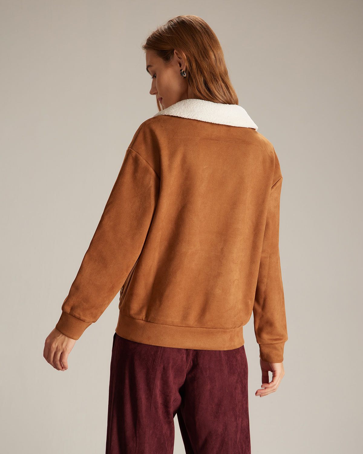 The Brown Lapel Button Suede Sweatshirt