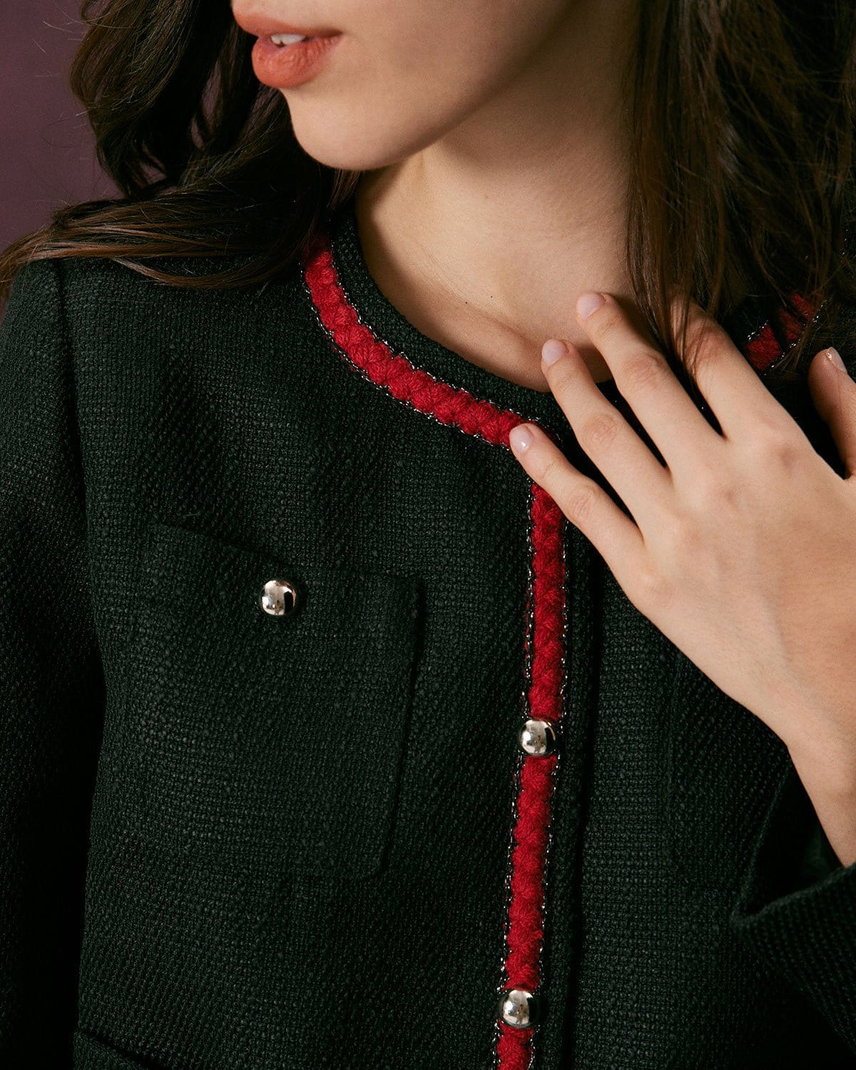 The Black Colorblock Button Tweed Jacket