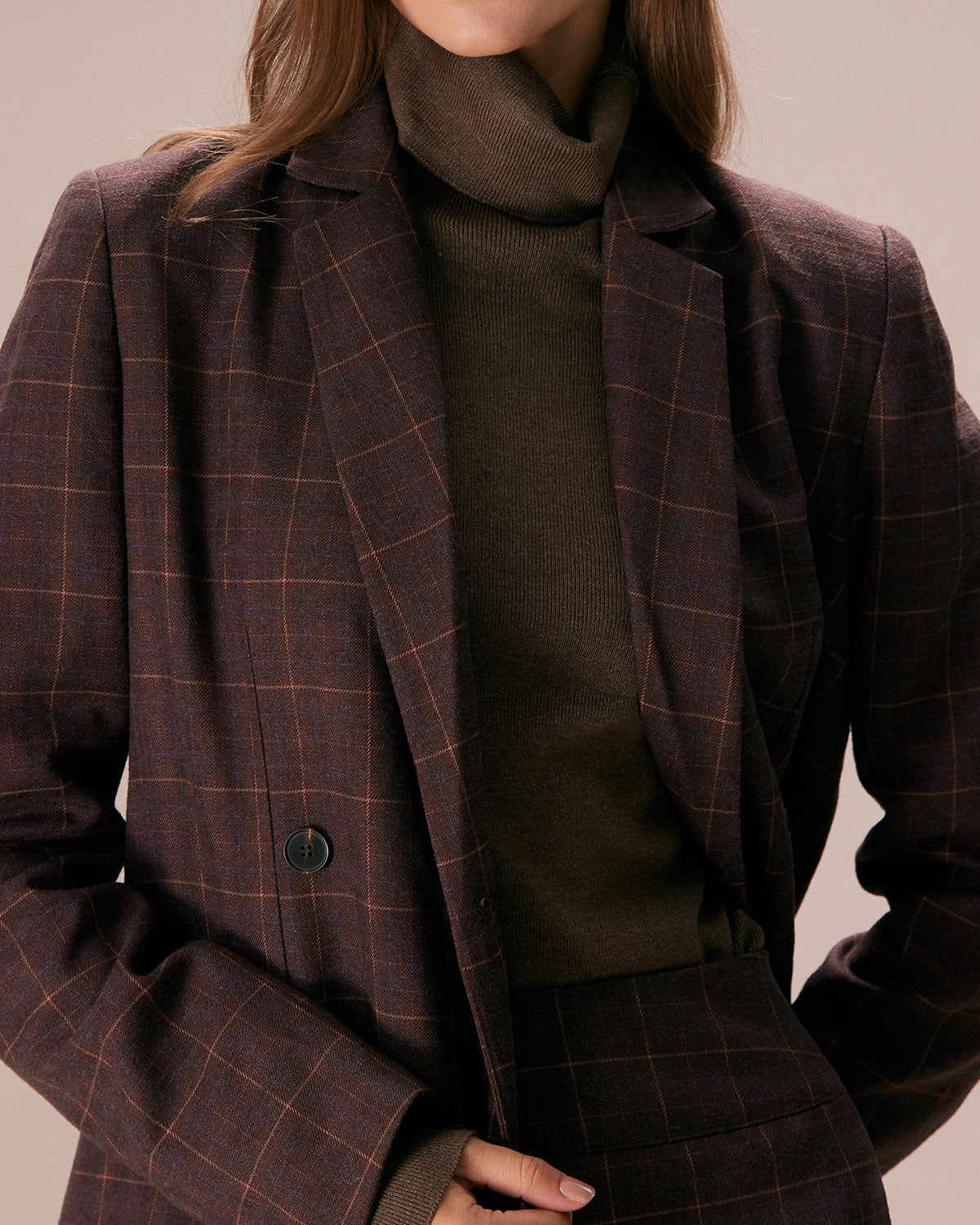 The Coffee Lapel Double Breasted Plaid Blazer