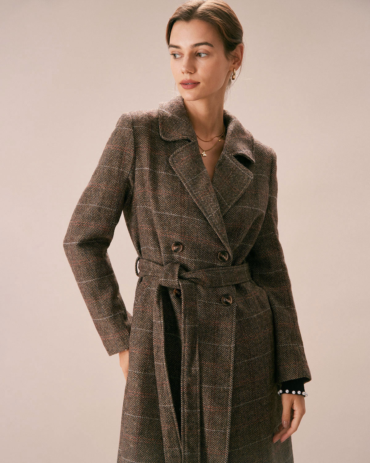 The Coffee Lapel Belted Double Breasted Coat