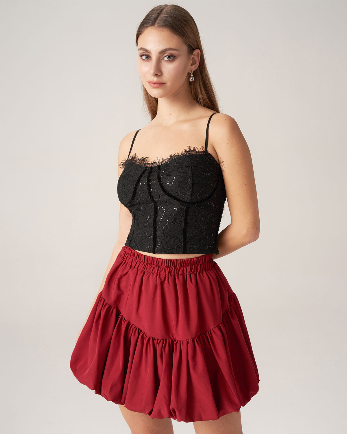 Bettydress Red Elastic Waist Bubble Mini Skirt