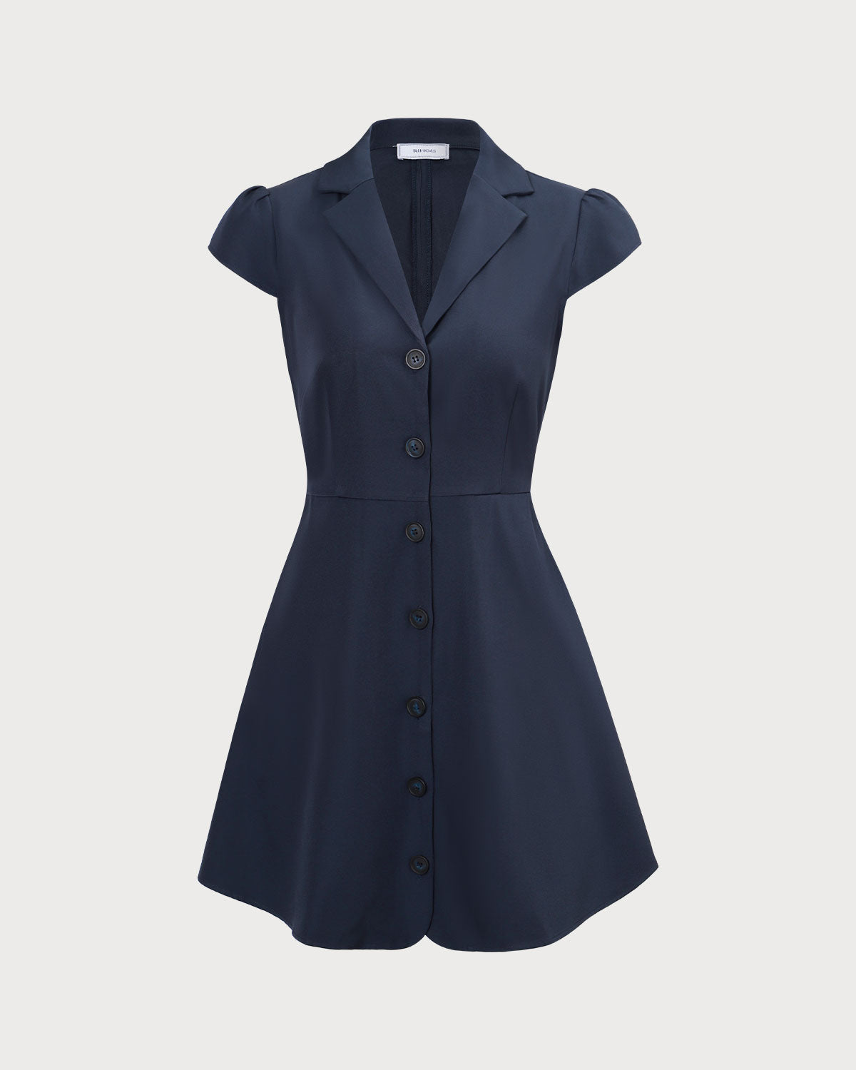 The Navy Lapel Cap Sleeve Button-up Mini Dress