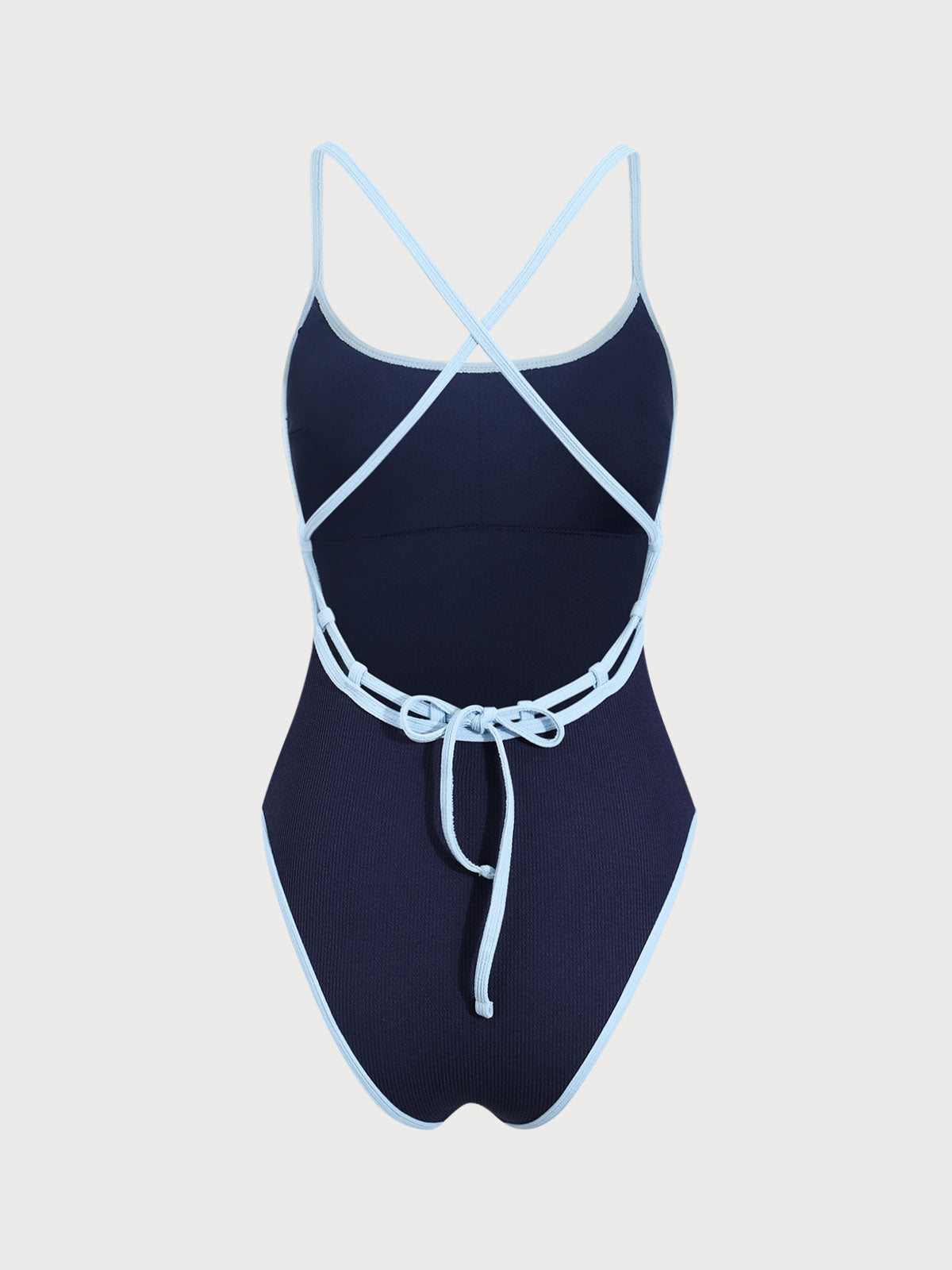 Blue Contrasting Criss-cross Tie One-Piece Swimsuit