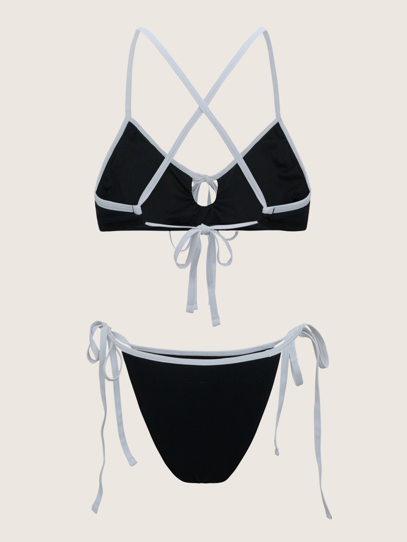 Black Contrast Tie Front Bikini Set