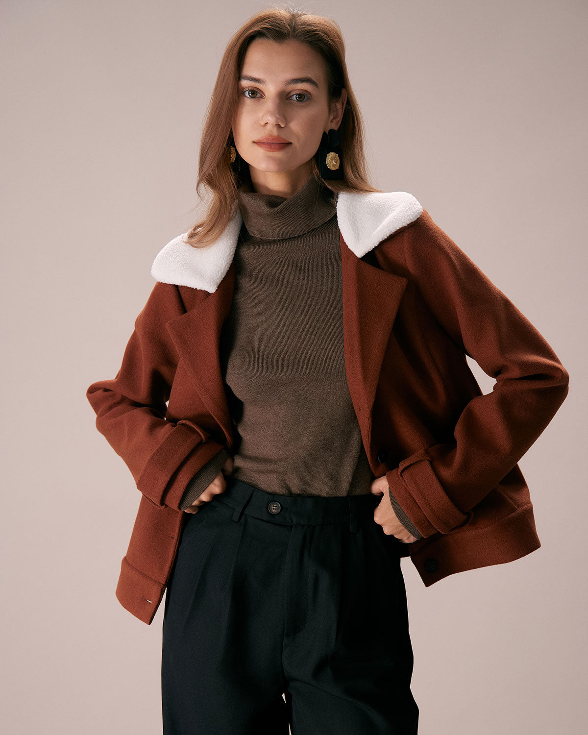 The Brown Lapel Colorblock Suede Jacket