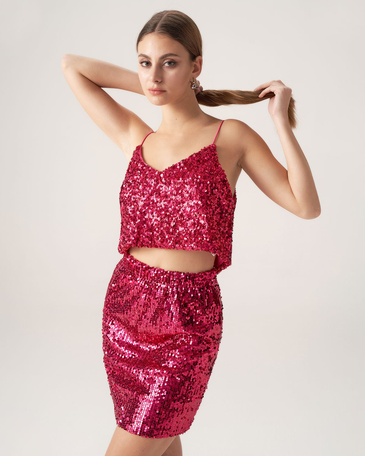 Bettydress Red Sequin Cropped Cami Top