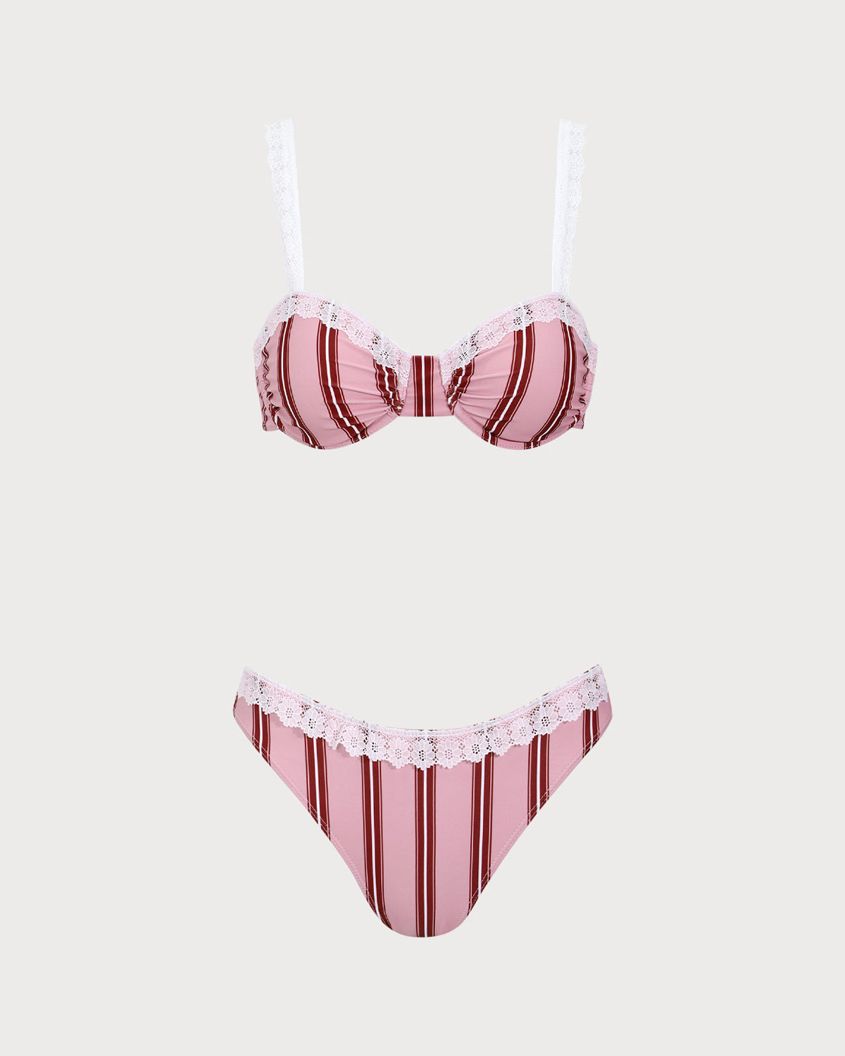 Pink Striped Underwired Lace Bikini Set