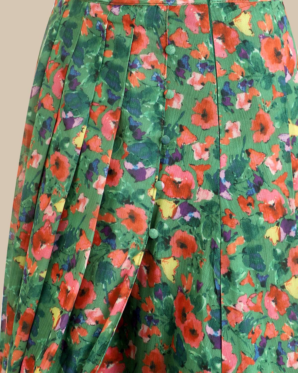 The Green Pleated Floral Skirt