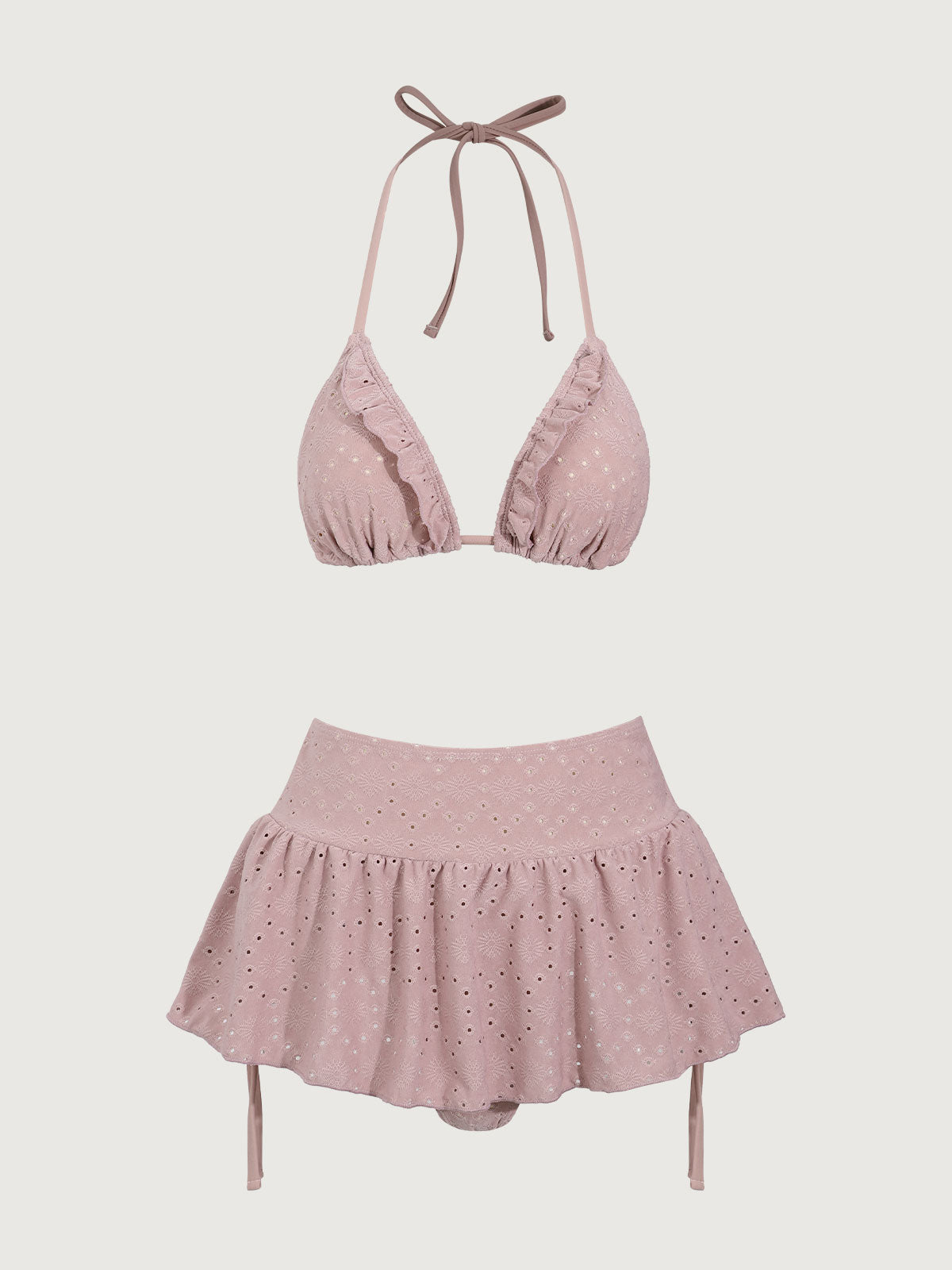 Pink Ruffle Drawstring Bikini Three Piece Suit