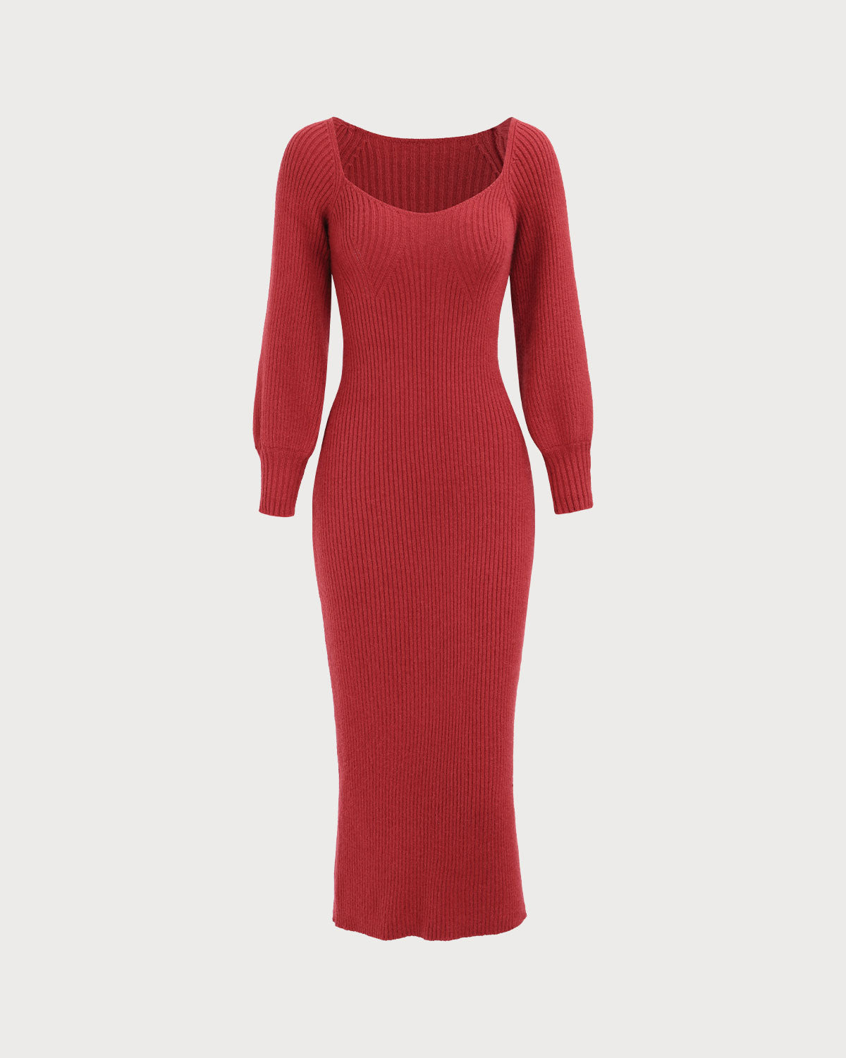 Women's Red Ribbed Knit Bodycon Sweater Dress