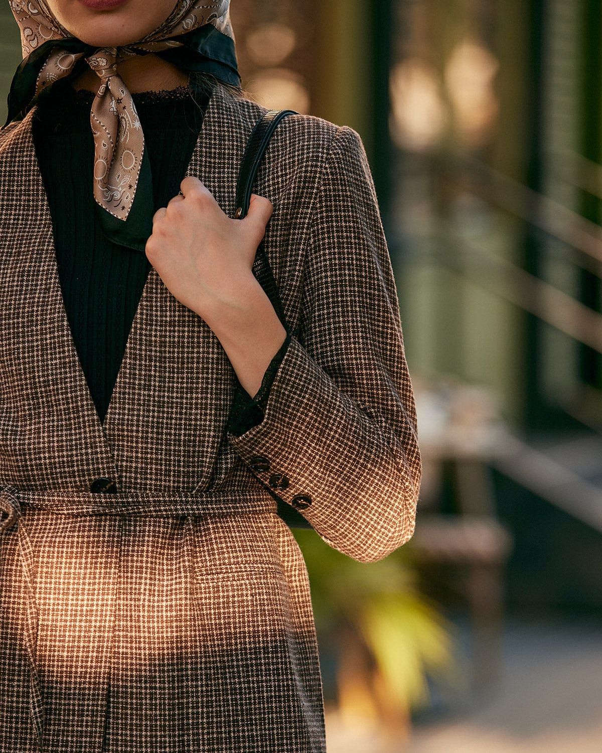 The V Neck Plaid Single Button Blazer