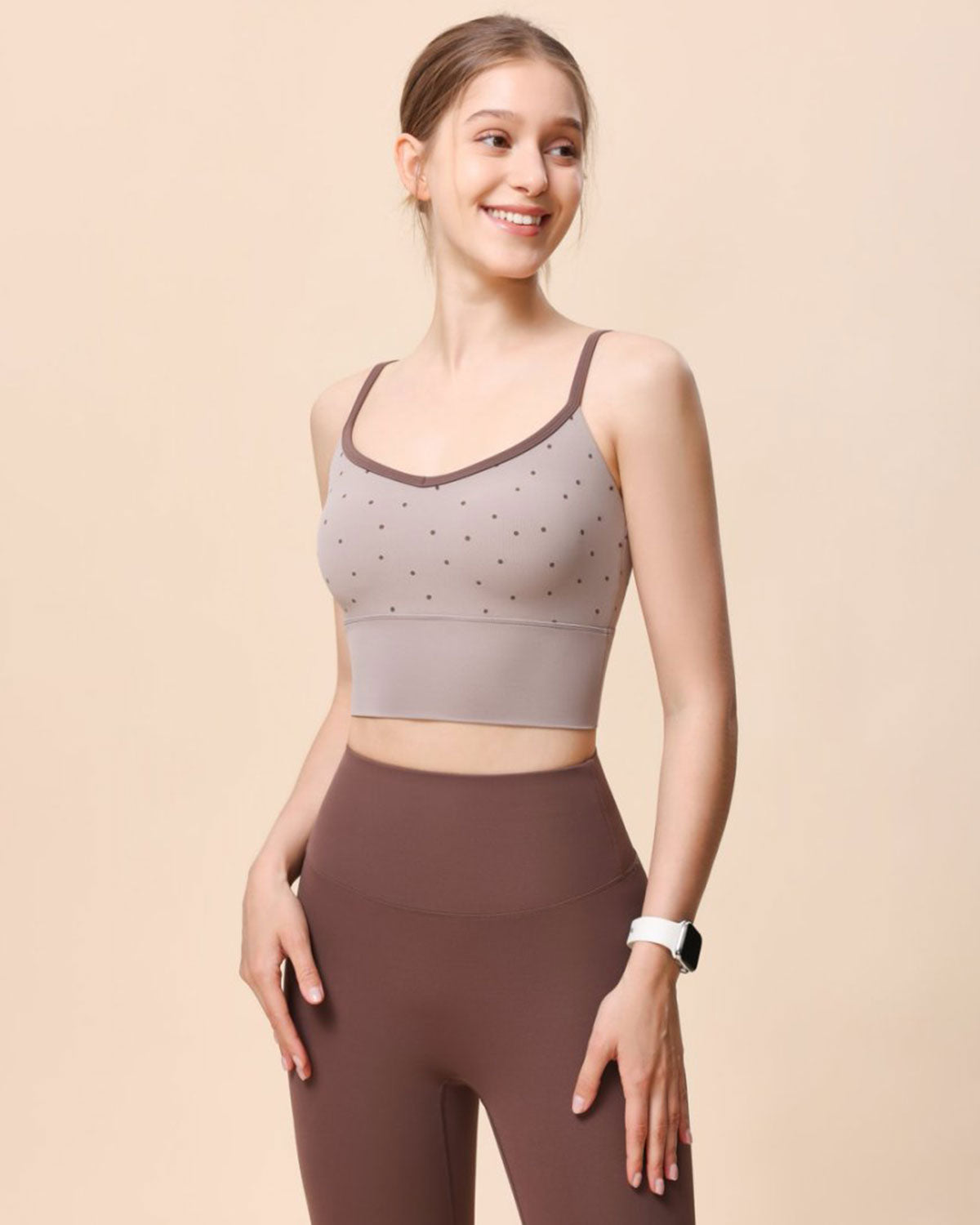 Coffee V Neck Yoga Camis  - Light Support