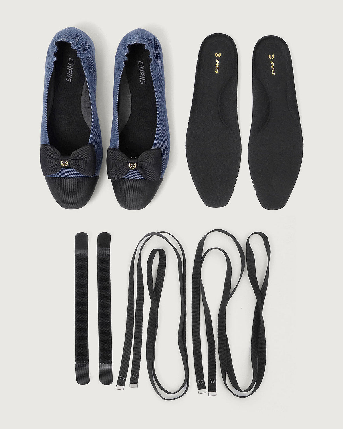 Enfiis Blue Twill Denim Square Toe Ballet Flats