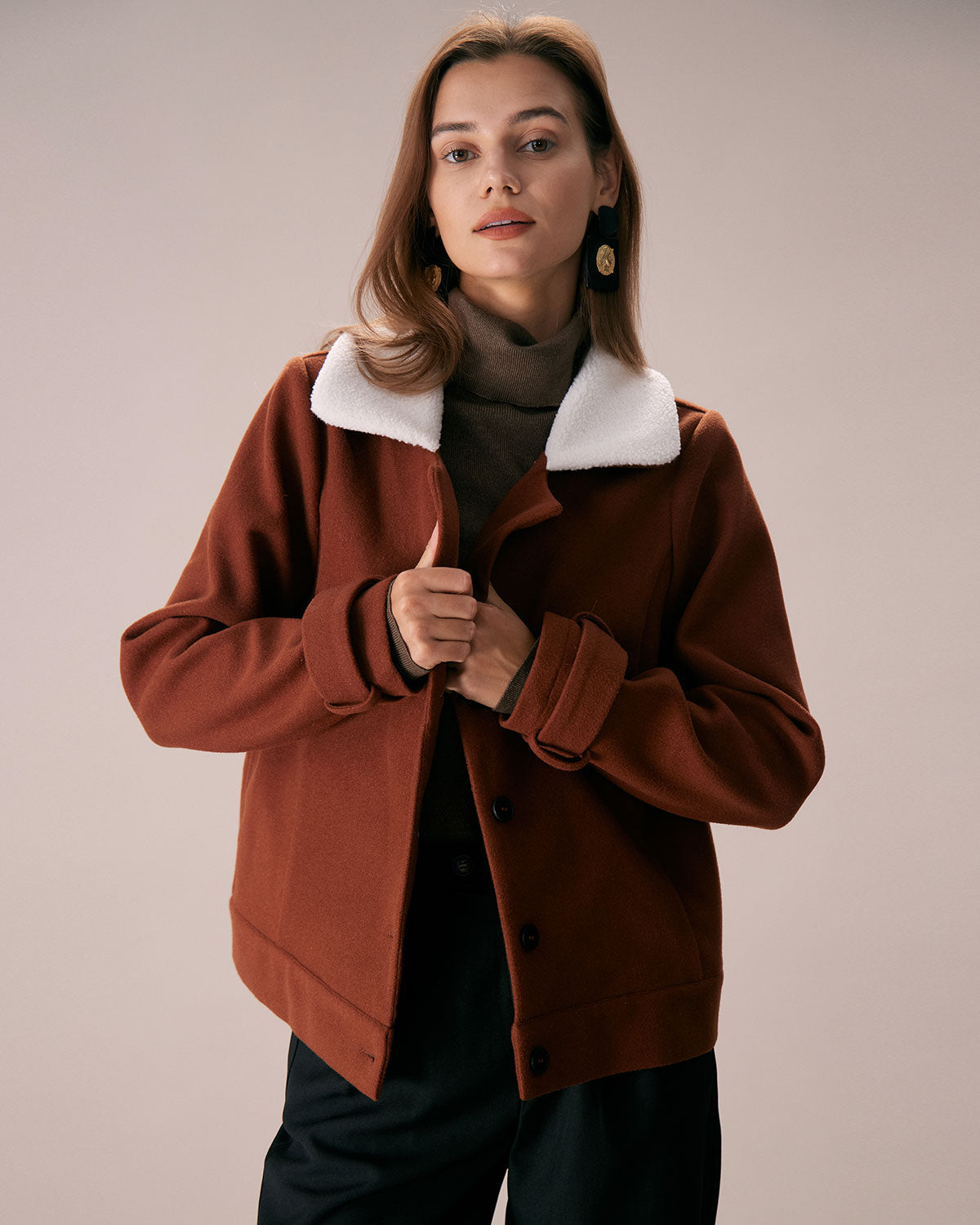 The Brown Lapel Colorblock Suede Jacket