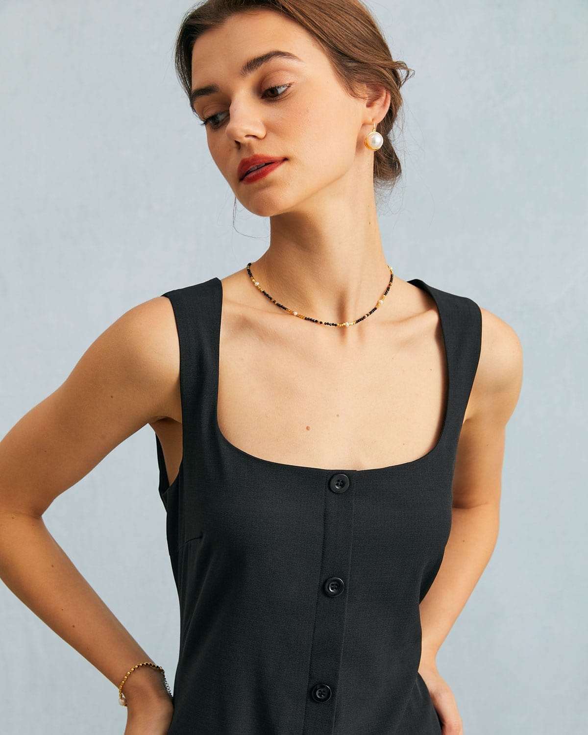 The Black U Neck Tie Back Sleeveless Maxi Dress