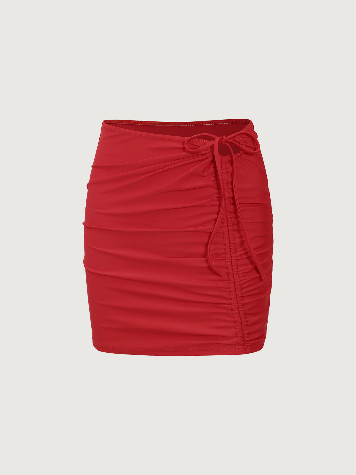 Red Ruched Drawstring Skirt