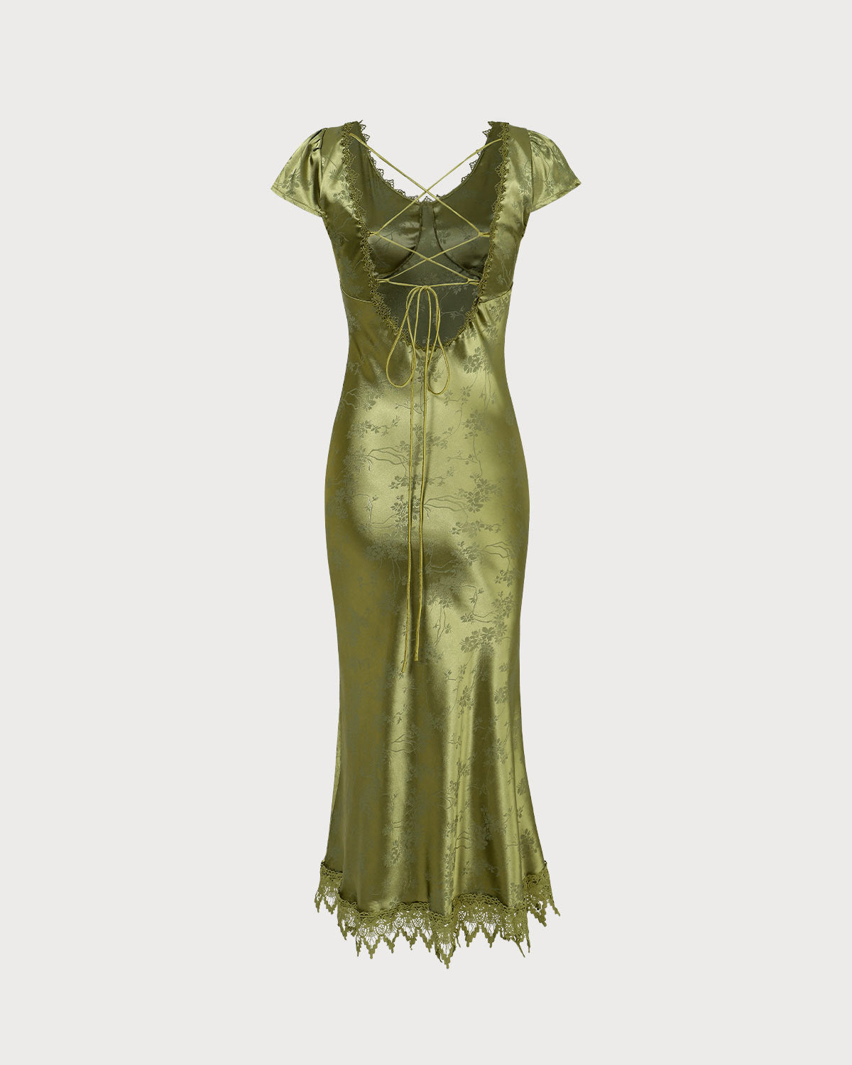 The Green Jacquard Cap Sleeve Satin Midi Dress