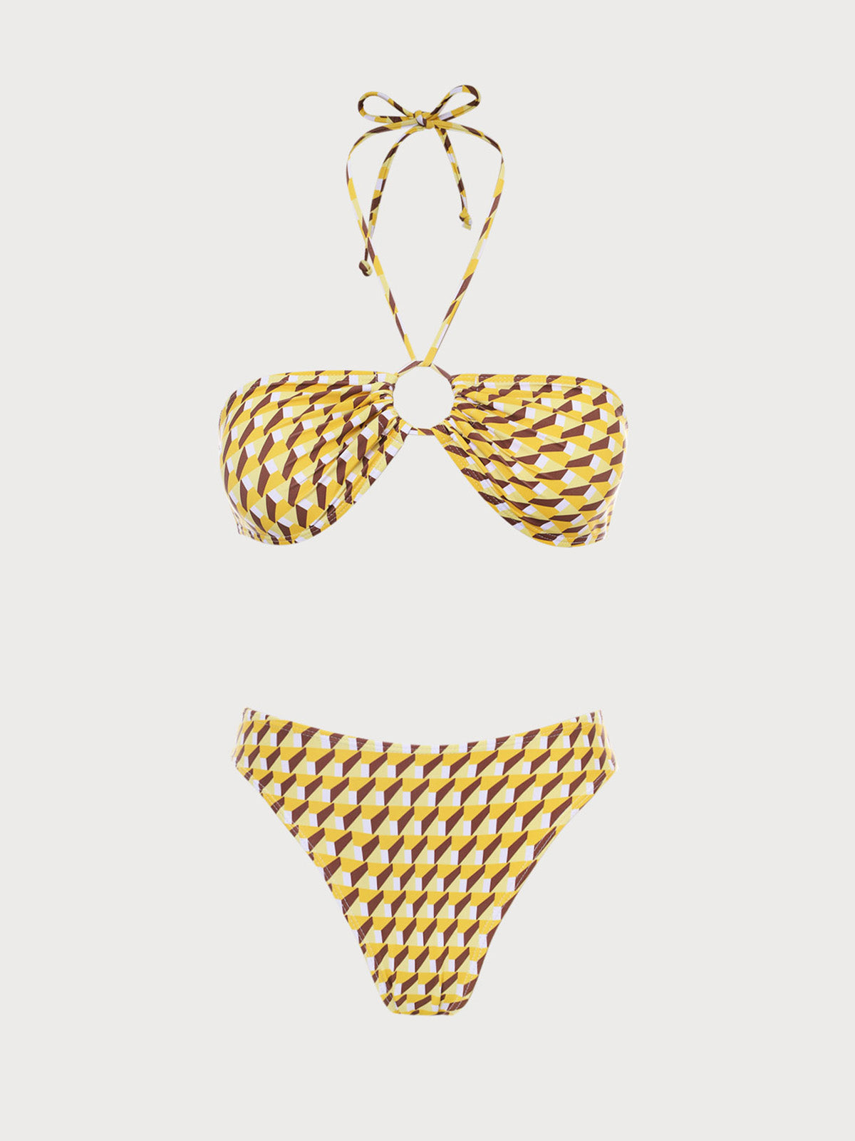 Yellow Geometric Strapless Bikini Sets