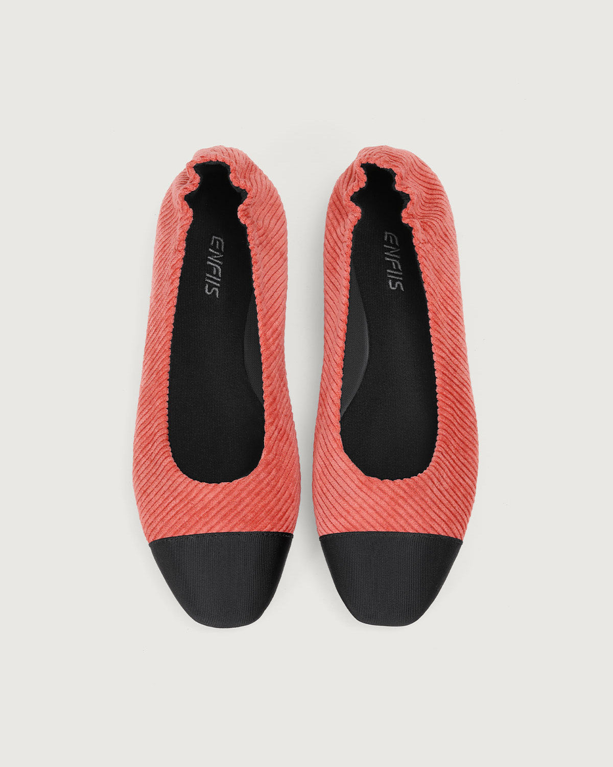 Enfiis Brick Red Twill Square Toe Ballet Flats