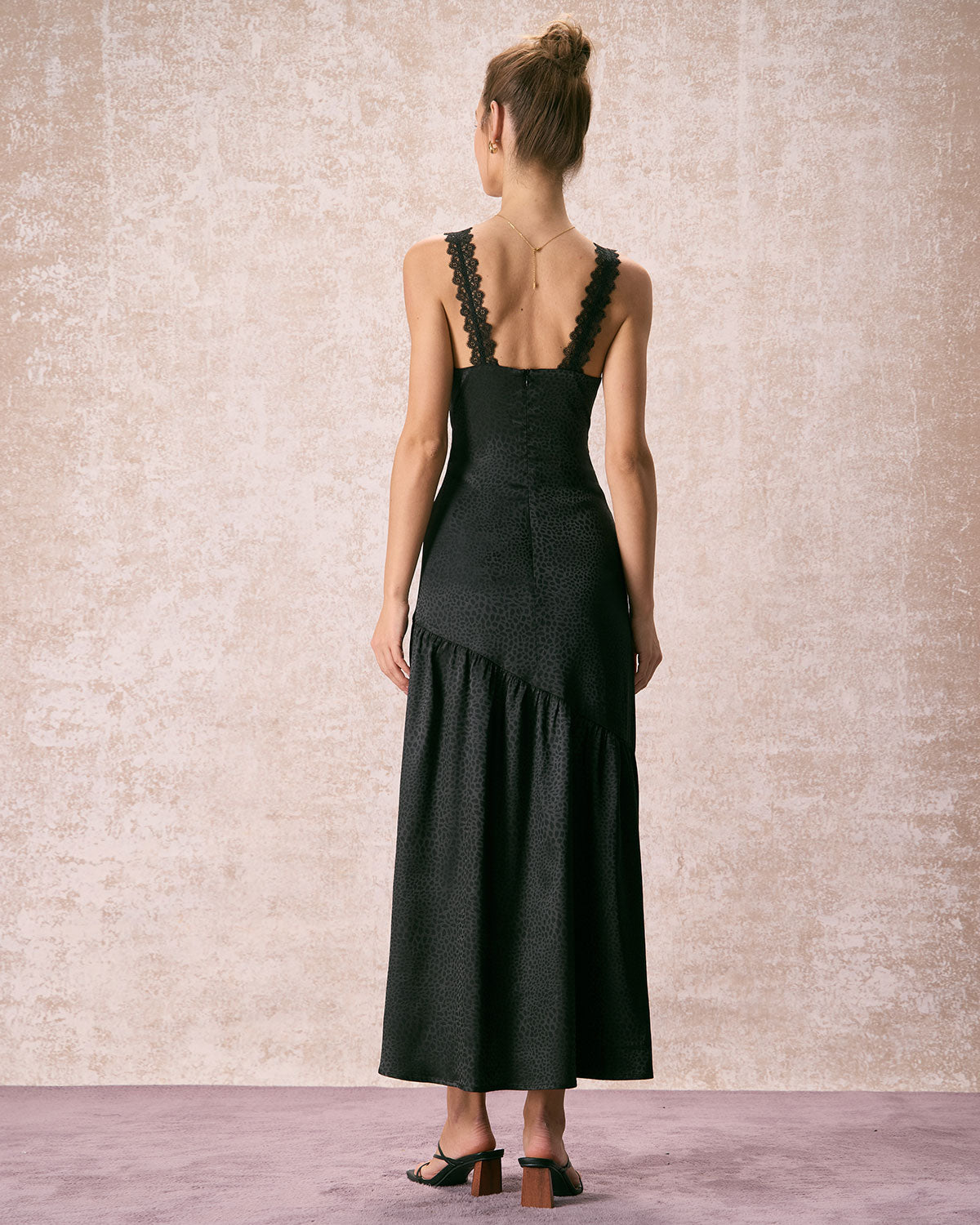 The Black V Neck Lace Jacquard Maxi Dress