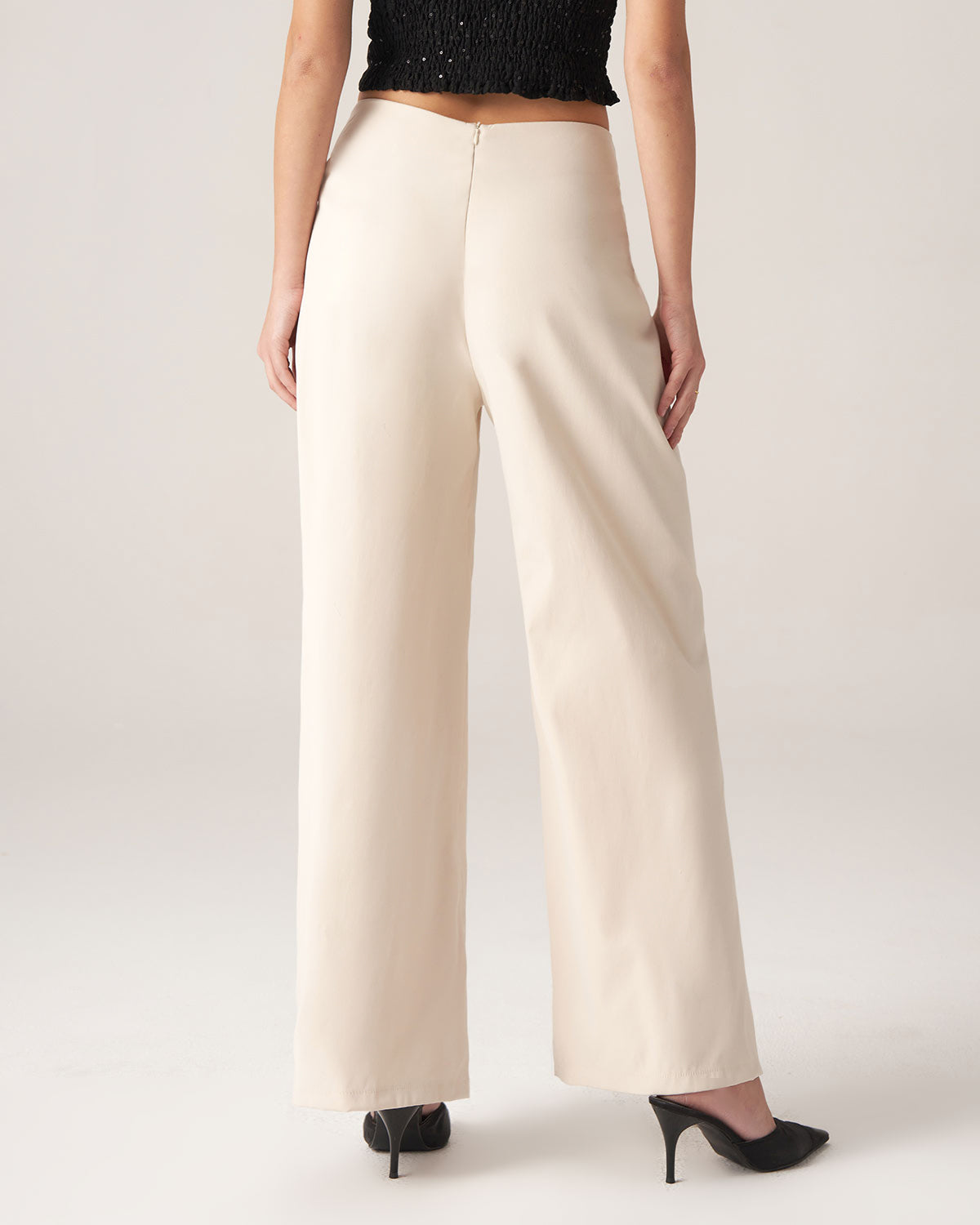 White Pleated Wide-Leg Pants