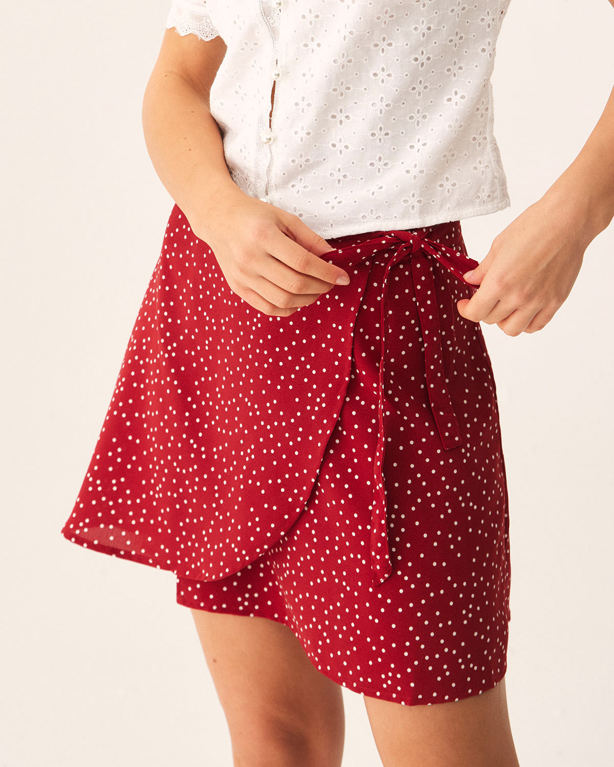 Red Polka Dot Wrap Mini Skirt