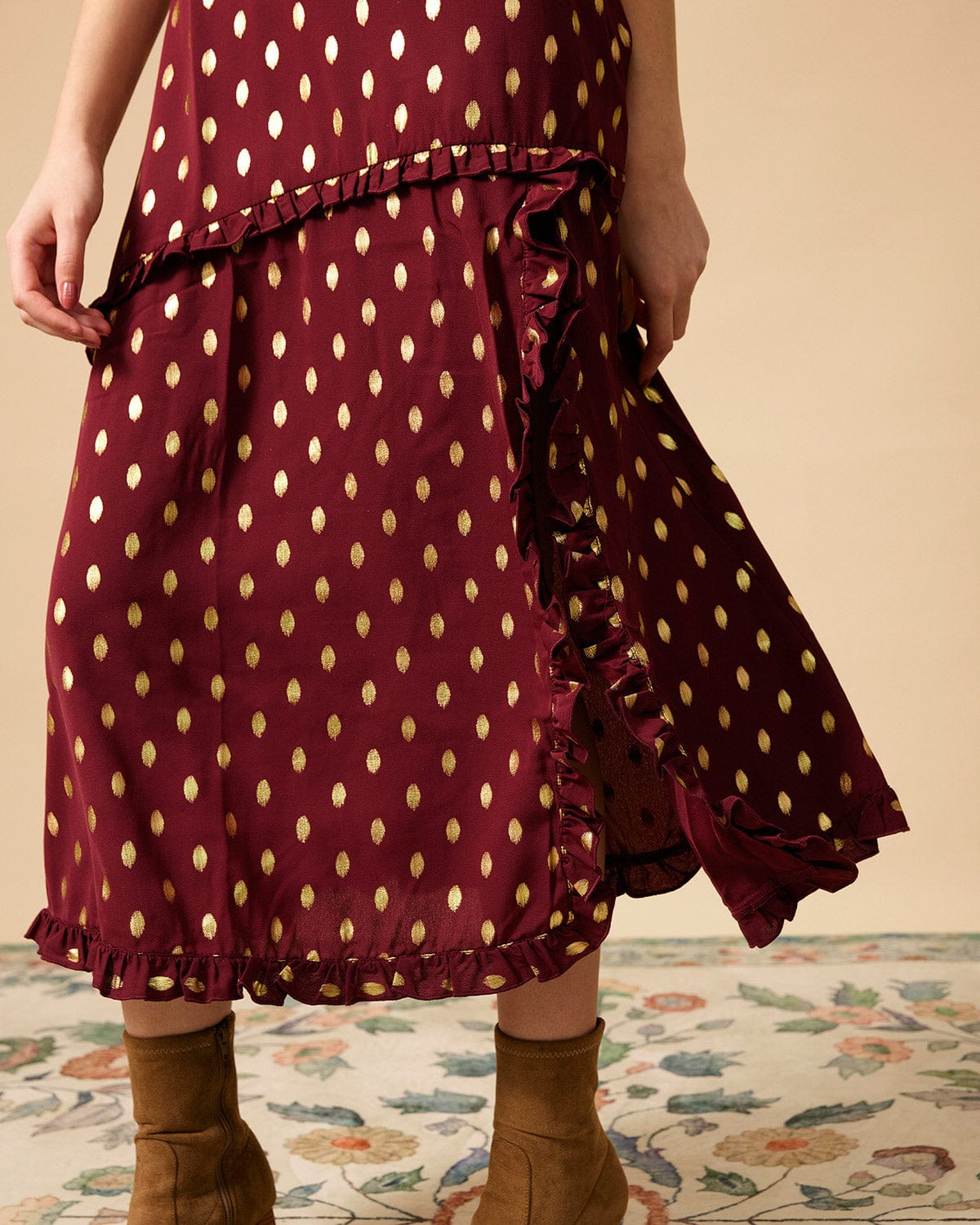 The Polka Dot Sleeveless Slit Midi Dress