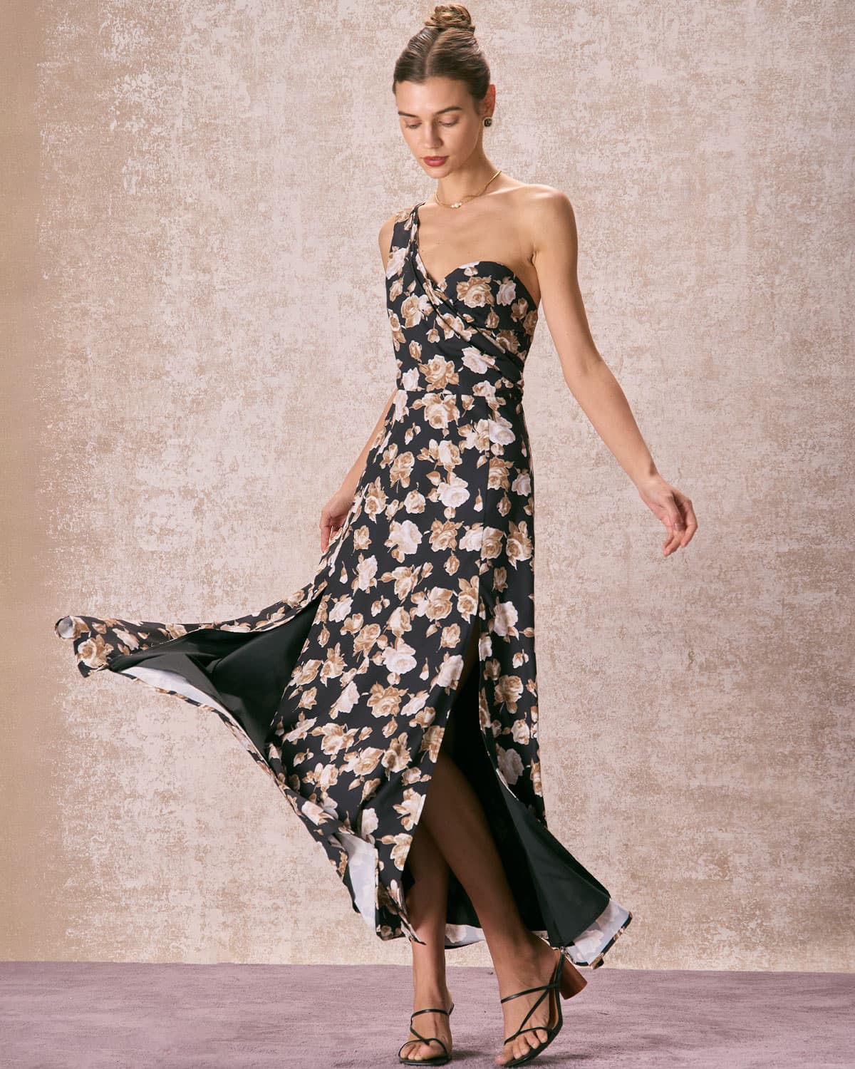 The Black One Shoulder Floral Maxi Dress