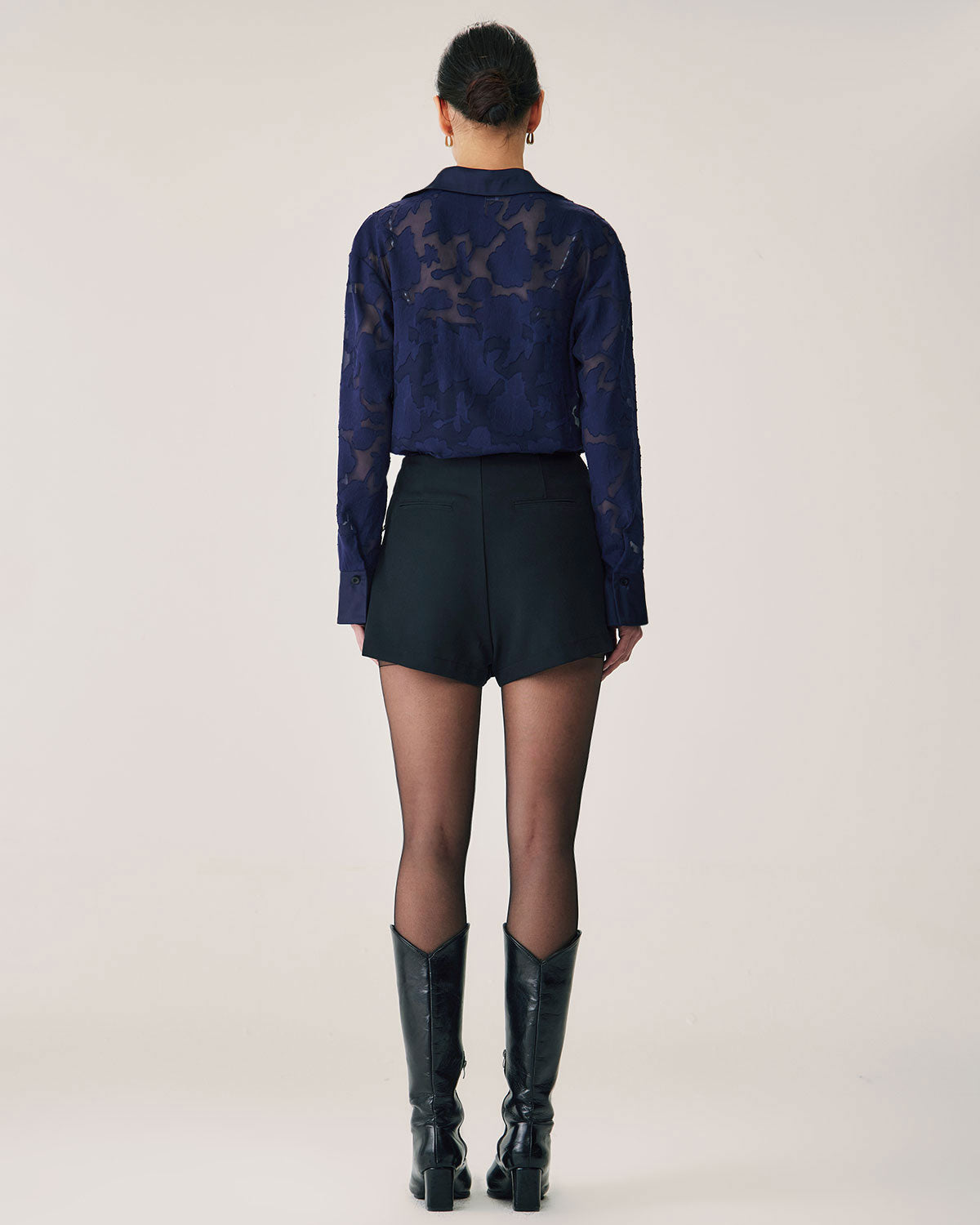 Navy Jacquard Long Sleeve Shirt