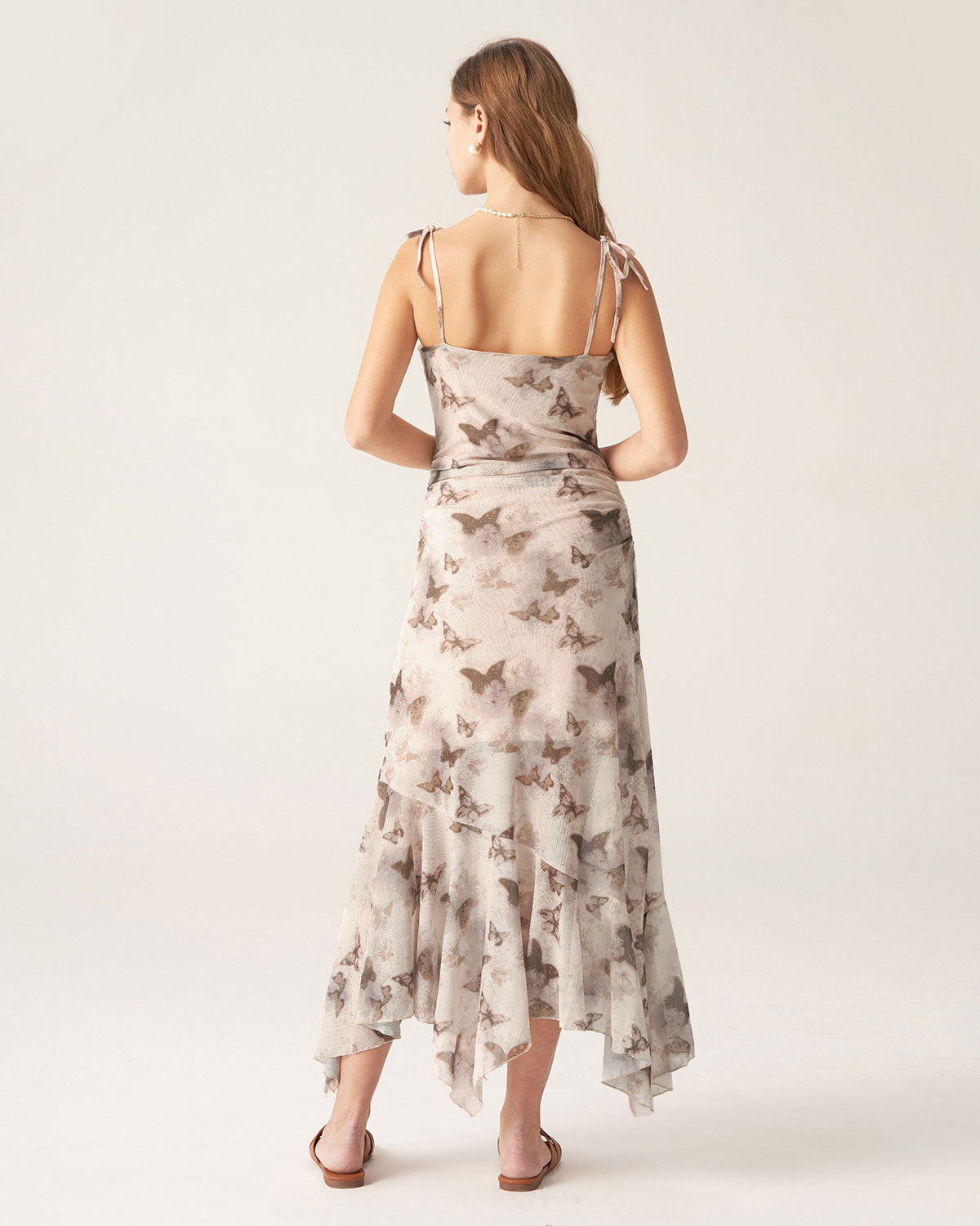 Apricot Floral Cowl Neck Slip Midi Dress