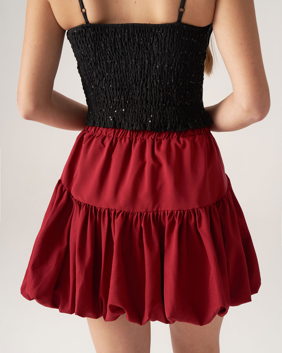 Bettydress Red Elastic Waist Bubble Mini Skirt