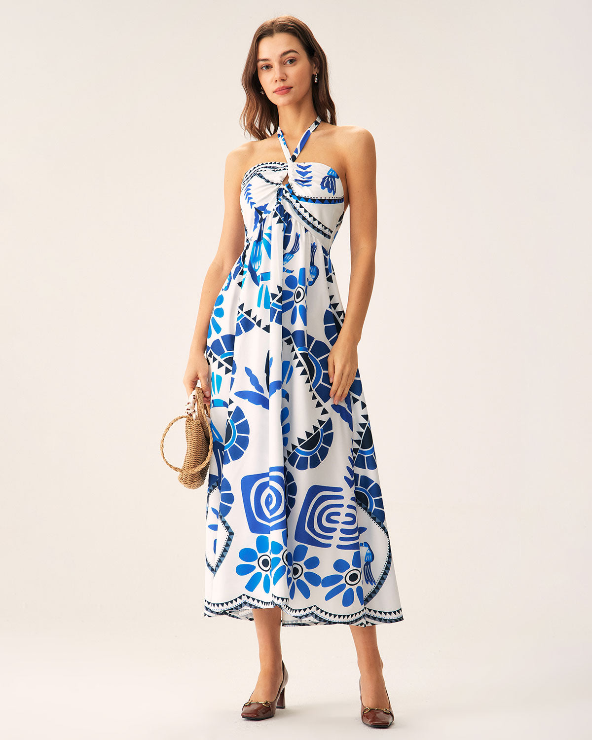 Blue Floral Halter Maxi Dress