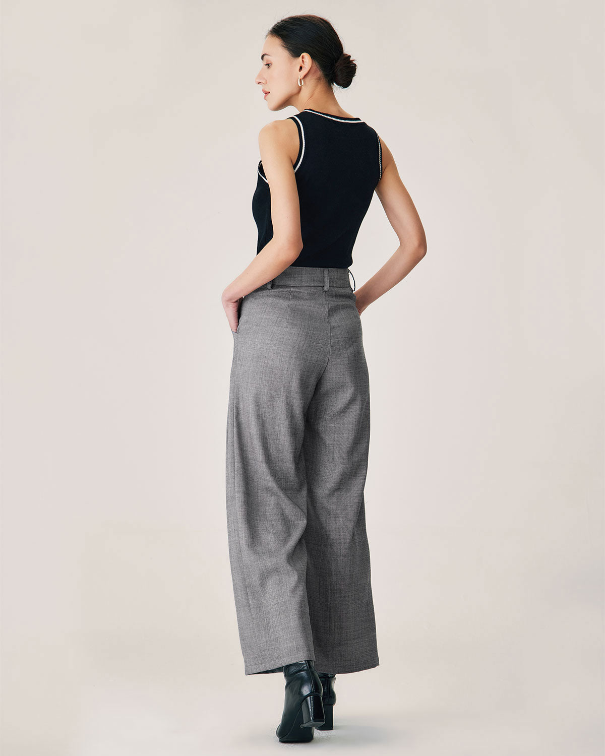 Grey Natural Waisted Straight Pants