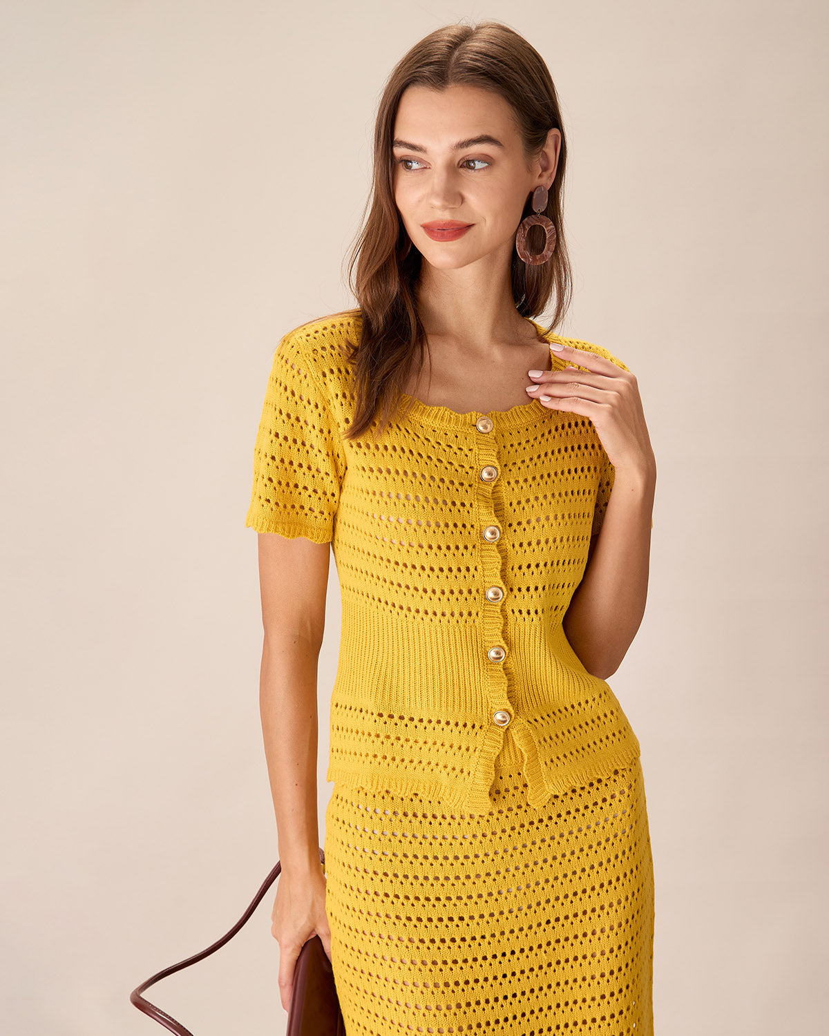 Yellow Crochet Single-Breasted Cardigan