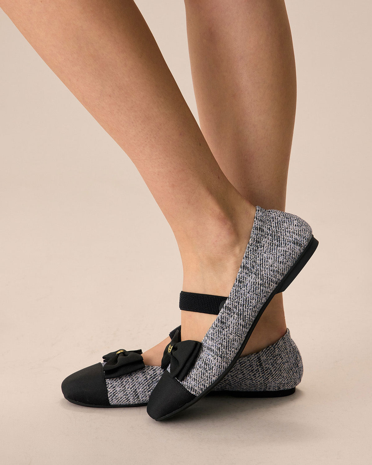 Enfiis Black Twill Jacquard Ballet Flats