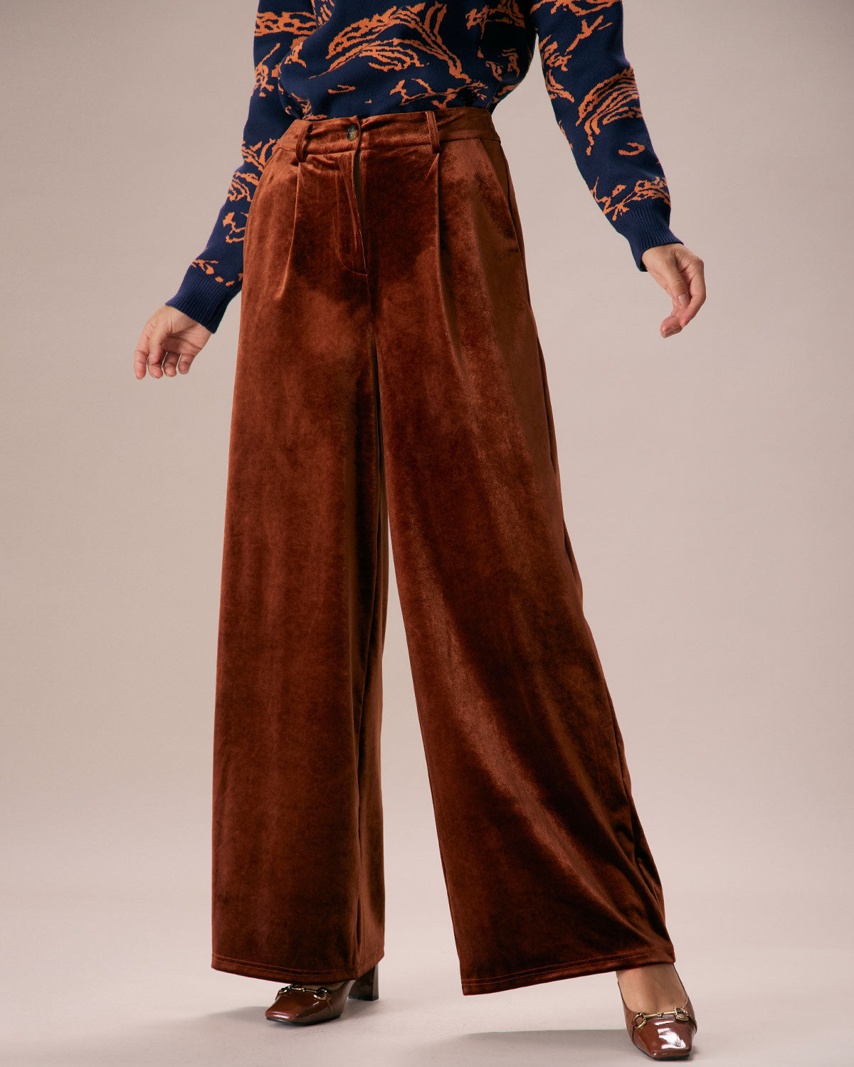 The Brown High Waisted Velvet Wide Leg Pants