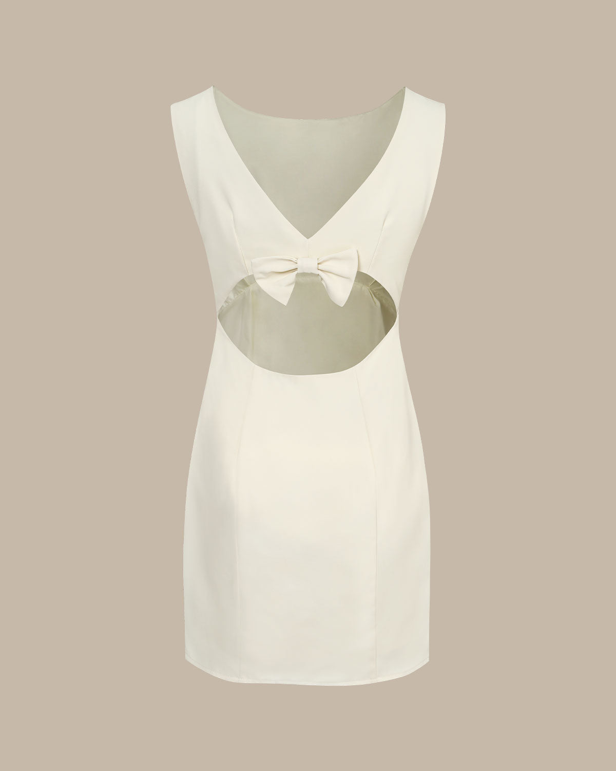 The Beige Boat Neck Back Bowknot Mini Dress