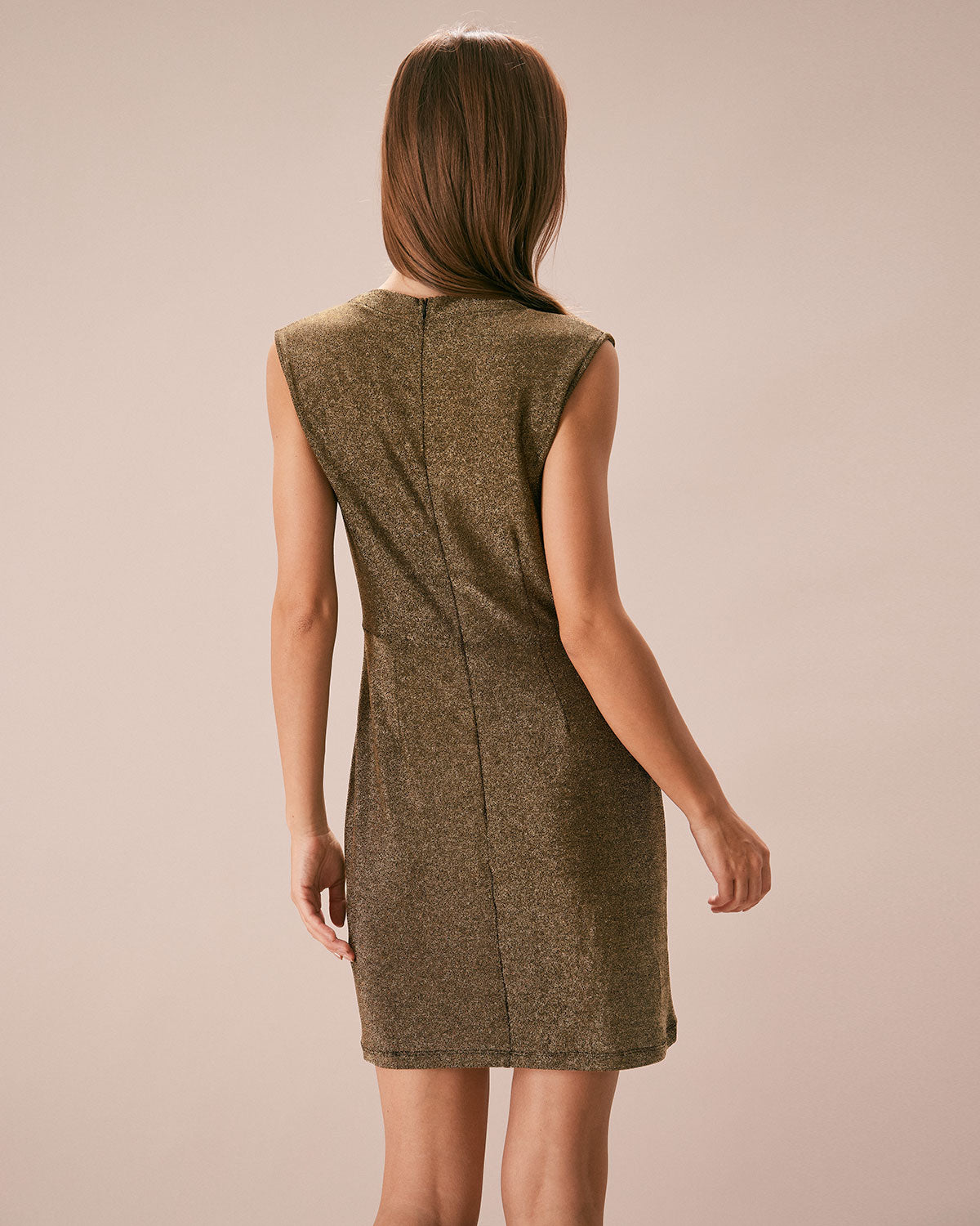 The Gold Mock Neck Lurex Mini Dress