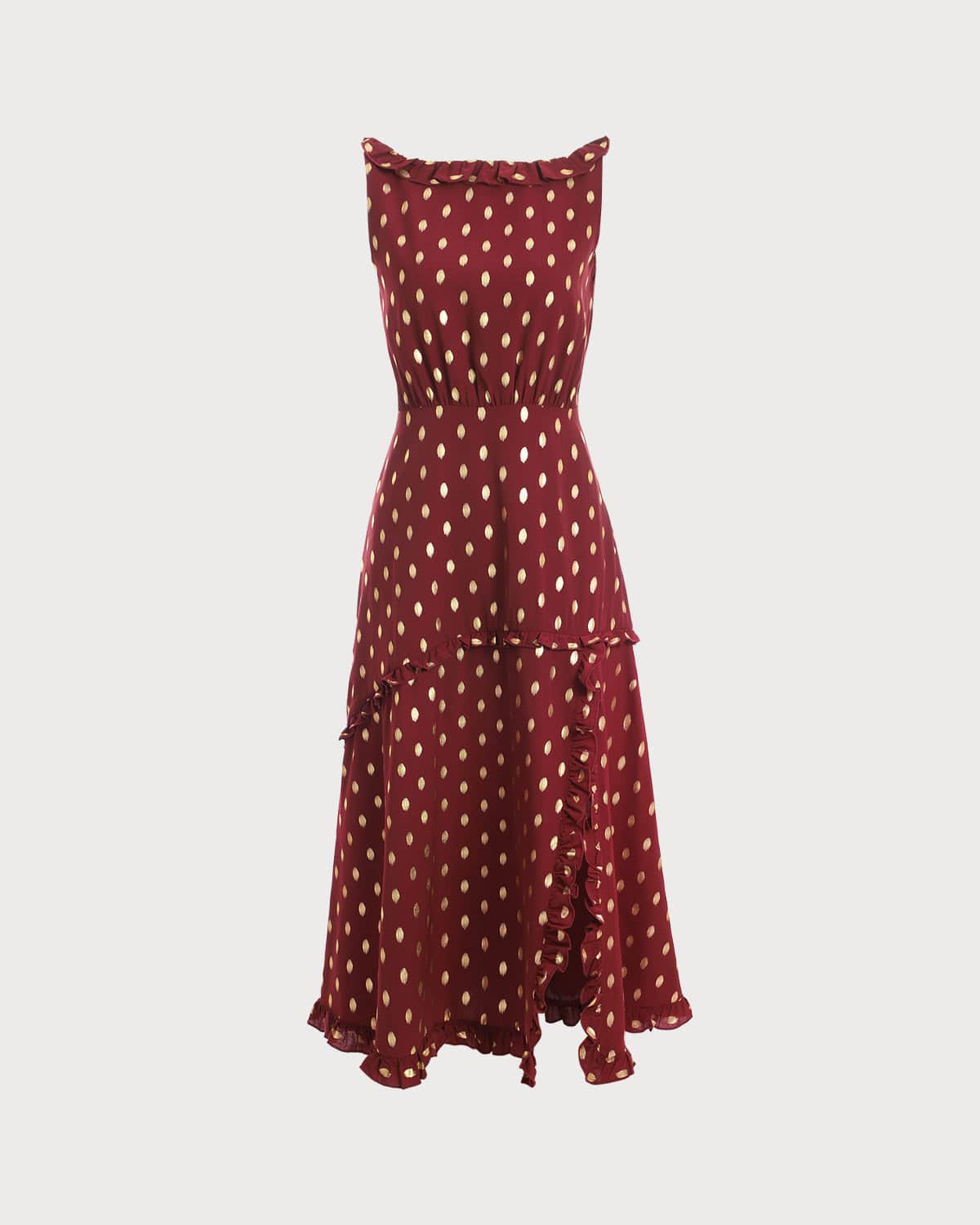 The Polka Dot Sleeveless Slit Midi Dress